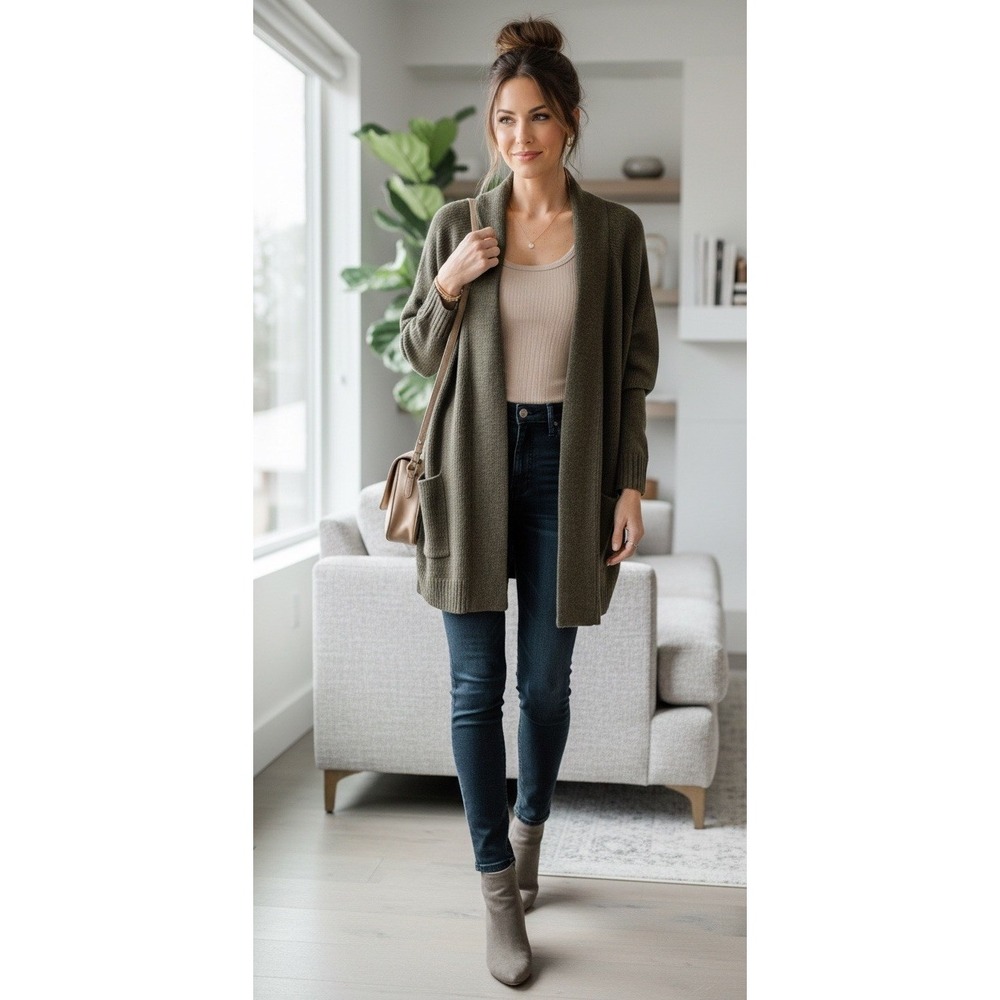 🔥NWT J. Jill 🤎Wool Blend Open Front Cardigan Hot Mom Jacket Brown -Medium $119